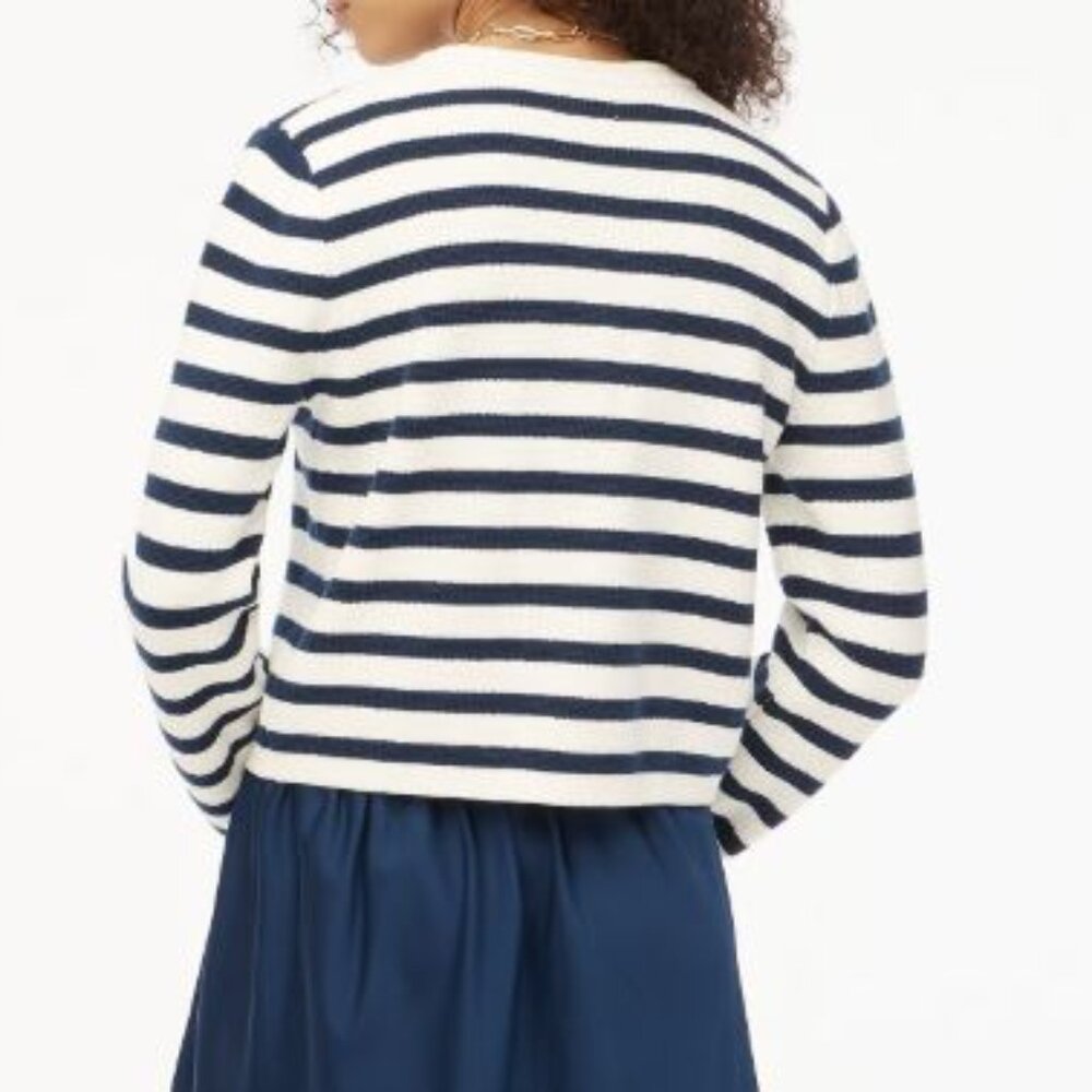 NWT J Crew Crew neck Striped cotton lady jacket cardigan sweater - Picture 7 of 8
